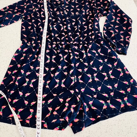 Daniel Rainn Romper Hummingbird Allover Roll-Up Sleeve Preppy Boho - Picture 4 of 8